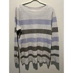 Market & Spruce Womens‎ XL Tawnee Waffle Stitch Gray Striped Pullover Sweater